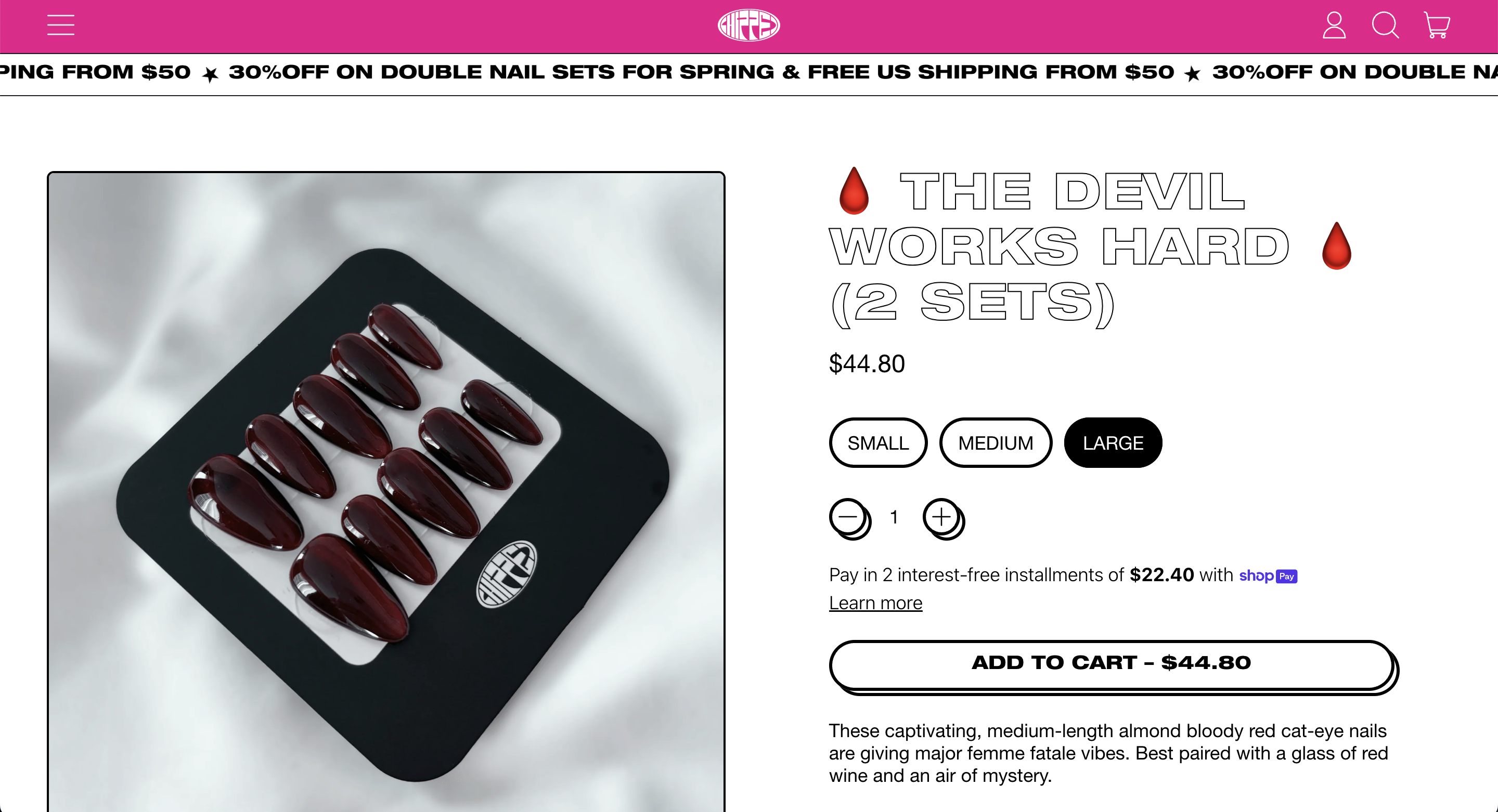 The Devil Works Hard blood-red nail set on the Chipped Social website