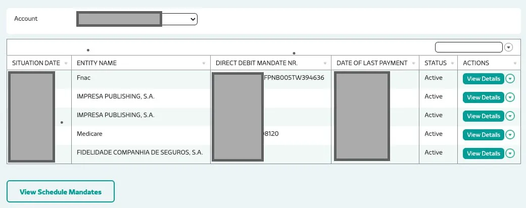 Debito direto in the app of Novobanco