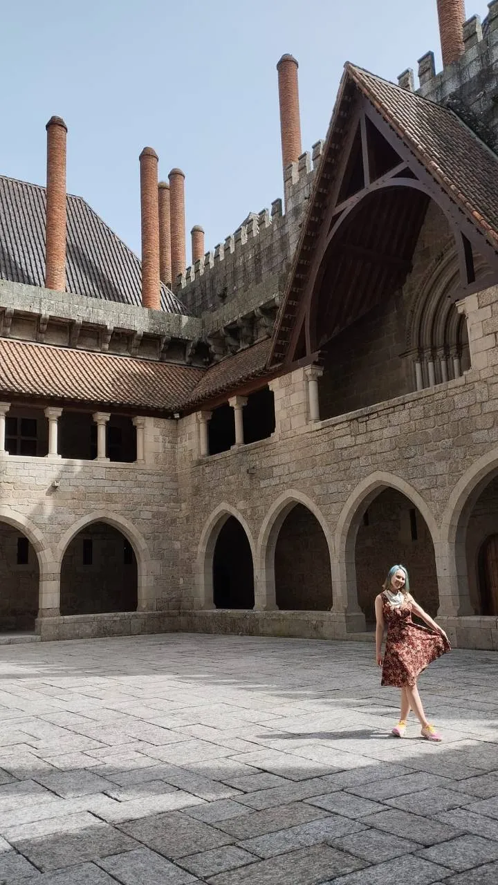 Natália in the courtyard of Paço dos Duques de Bragança